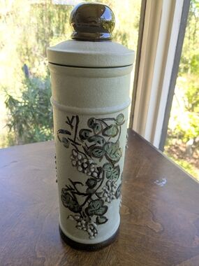 Vintage 1978 CEAL CORP Stoneware Canister - 12.5" - Grape & Vine Relief